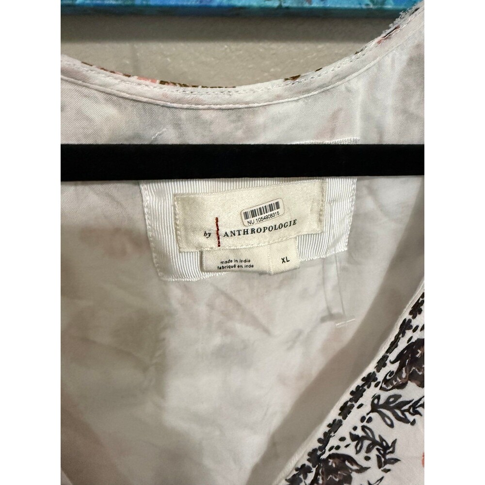 Anthropologie Pink and Tan Smocked Maxi Dress with Bishop Sleeves - Picture 4 of 8
